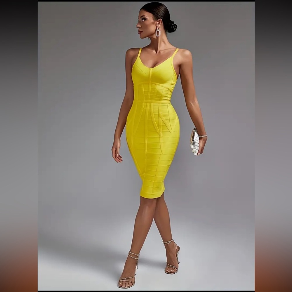 Elegant Yellow Bodycon Dress - Picture 6 of 10